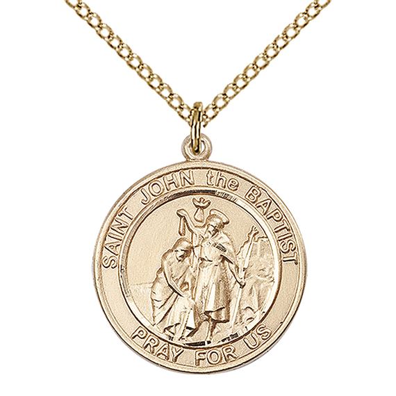 14KT GOLD FILLED ST JOHN THE BAPTIST PENDANT WITH CHAIN - 3/4" x 5/8"