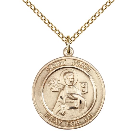 14KT GOLD FILLED ST JOHN THE APOSTLE PENDANT WITH CHAIN - 3/4" x 5/8"