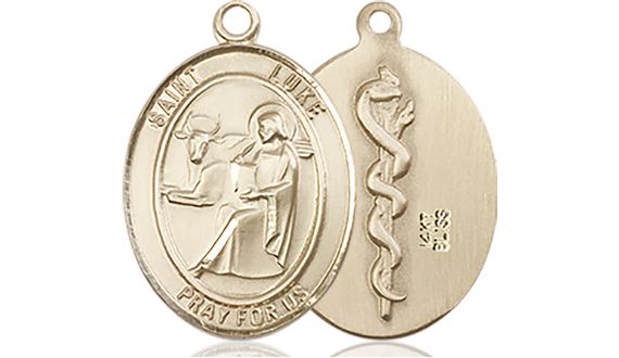 14KT GOLD ST. LUKE THE APOSTLE DOCTOR MEDAL - 3/4" x 1/2"