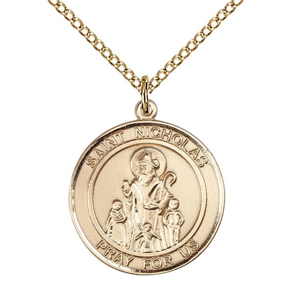 14KT GOLD FILLED ST NICHOLAS PENDANT WITH CHAIN - 3/4" x 5/8"