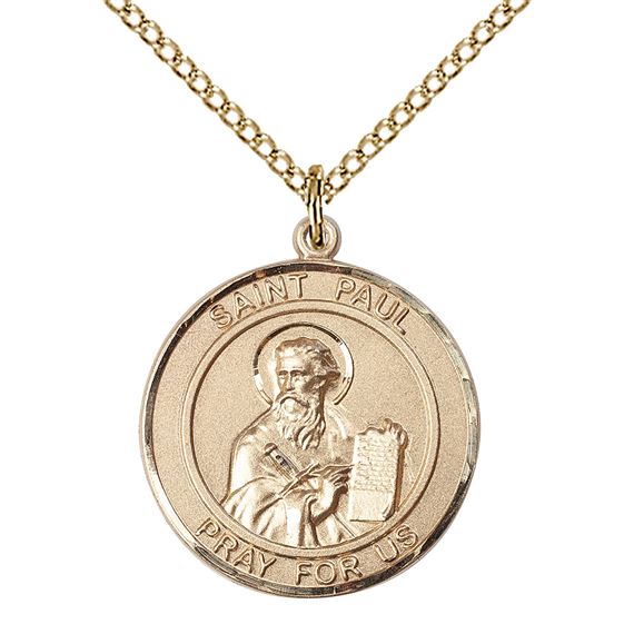 14KT GOLD FILLED ST PAUL THE APOSTLE PENDANT WITH CHAIN - 3/4" x 5/8"