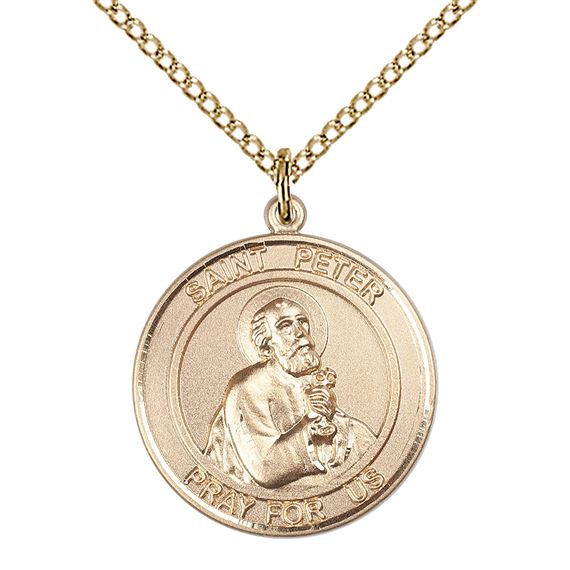14KT GOLD FILLED ST PETER THE APOSTLE PENDANT WITH CHAIN - 3/4" x 5/8"