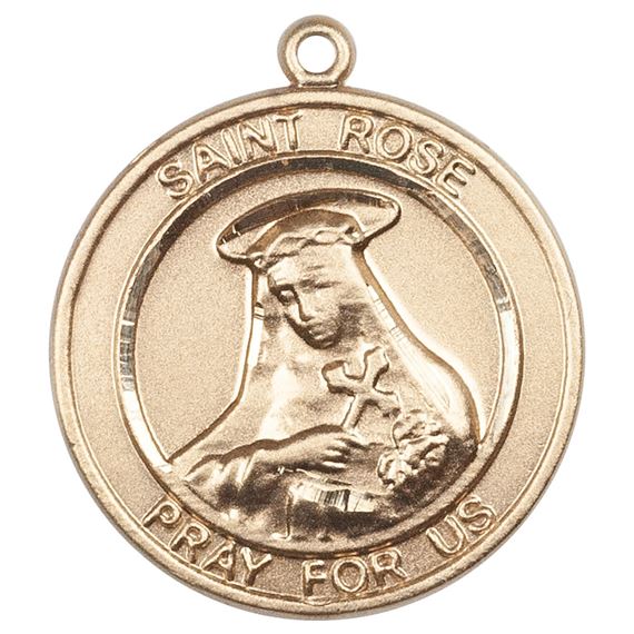 14KT GOLD ST ROSE OF LIMA MEDAL - 3/4" x 5/8"