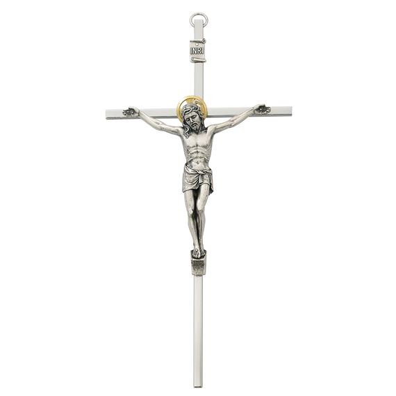 SILVER CRUCIFIX WITH GOLD HALO - 8"