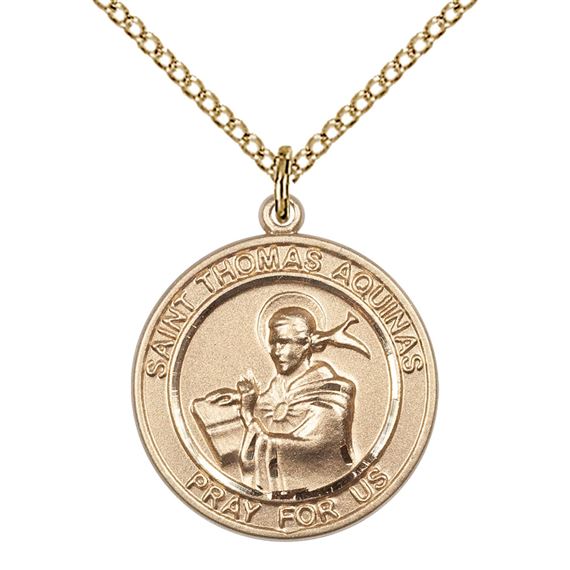 14KT GOLD FILLED ST THOMAS AQUINAS PENDANT WITH CHAIN - 3/4" x 5/8"