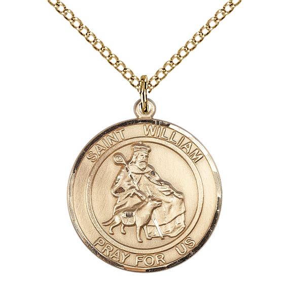 14KT GOLD FILLED ST WILLIAM OF ROCHESTER PENDANT WITH CHAIN - 3/4" x 5/8"