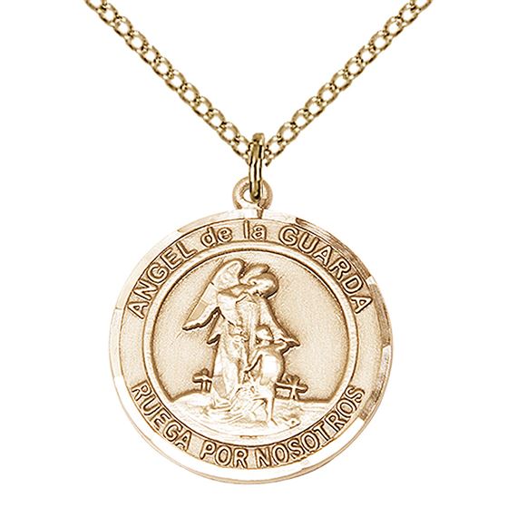 14KT GOLD FILLED ANGEL DE LA GUARDA PENDANT WITH CHAIN - 3/4" x 5/8"
