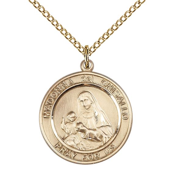 14KT GOLD FILLED MADONNA DEL GHISALLO PENDANT WITH CHAIN - 3/4" x 5/8"
