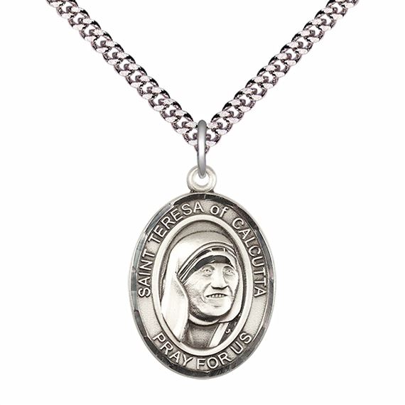 STERLING SILVER SAINT TERESA OF CALCUTTA PENDANT WITH CHAIN - 3/4" x 1/2"
