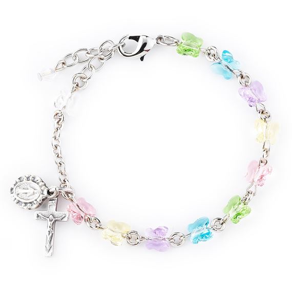 Silver Butterfly Crystal Rosary Bracelet