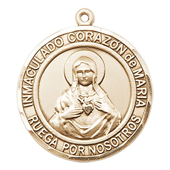 14KT GOLD CORAZON INMACULADO DE MARIA MEDAL - 3/4" x 5/8"