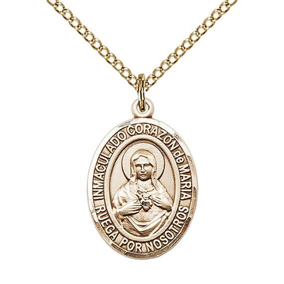 14KT GOLD FILLED CORAZON INMACULADO DE MARIA PENDANT WITH CHAIN