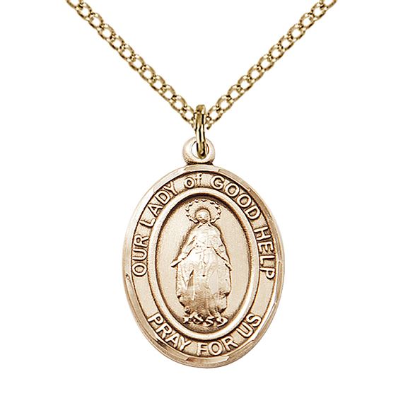 14KT GOLD FILLED OUR LADY OF GOOD HELP PENDANT WITH CHAIN - 3/4" x 1/2"