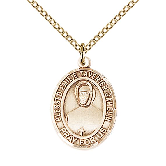 14KT GOLD FILLED BLESSED EMILIE TAVERNIER GAMELIN PENDANT WITH CHAIN - 3/4" x 1/2"