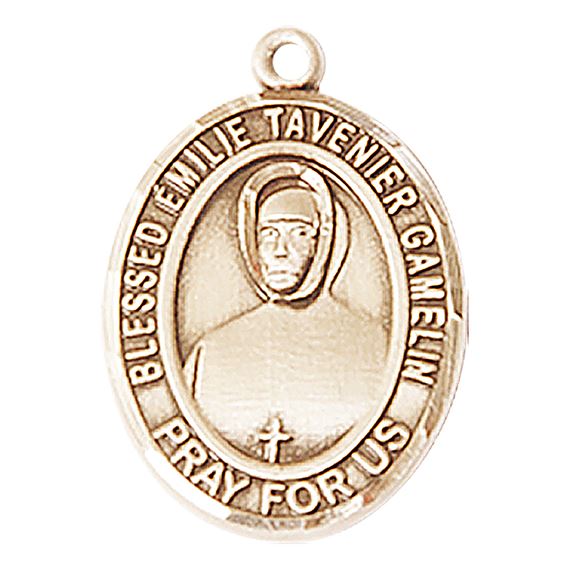 14KT GOLD BLESSED EMILIE TAVERNIER GAMELIN MEDAL - 3/4" x 1/2"