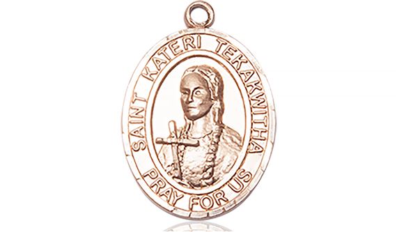 14KT GOLD ST KATERI TEKAKWITHA MEDAL - 3/4" x 1/2"