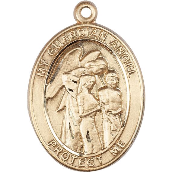 14KT GOLD GUARDIAN ANGEL W-CHILDREN MEDAL - 3/4" x 1/2"