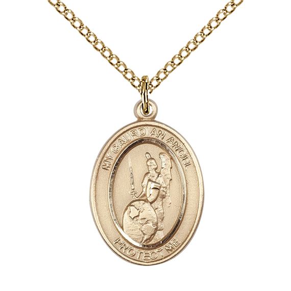 14KT GOLD FILLED GUARDIAN ANGEL OF THE WORLD PENDANT WITH CHAIN - 3/4" x 1/2"