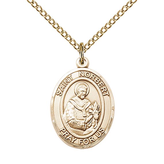 14KT GOLD FILLED ST NORBERT OF XANTEN PENDANT WITH CHAIN - 3/4" x 1/2"