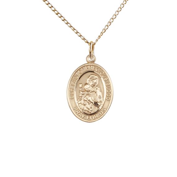 14KT GOLD FILLED OUR LADY OF THE PRECIOUS BLOOD PENDANT WITH CHAIN - 3/4" x 1/2"