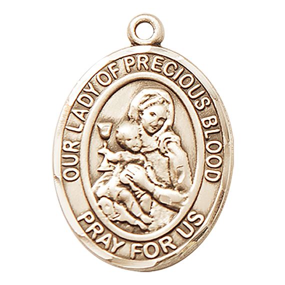 14KT GOLD OUR LADY OF THE PRECIOUS BLOOD MEDAL - 3/4" x 1/2"