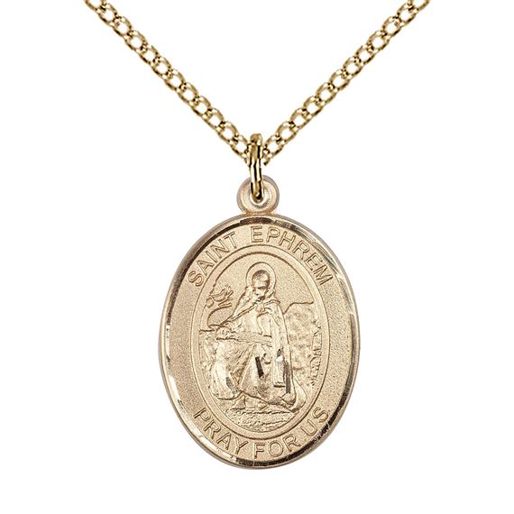 14KT GOLD FILLED ST EPHREM PENDANT WITH CHAIN - 3/4" x 1/2"