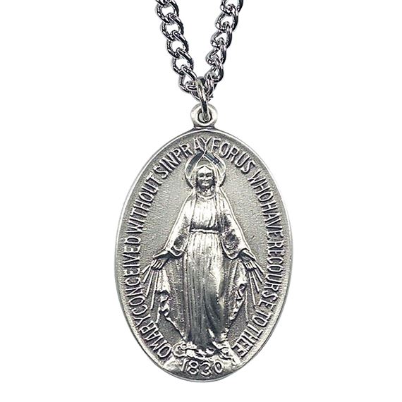 STERLING MIRACULOUS MEDAL ON 27" CHAIN