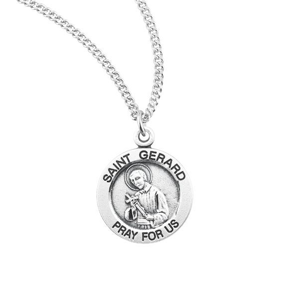 Round St. Gerard Sterling Silver Medal with 18&quot; Chain