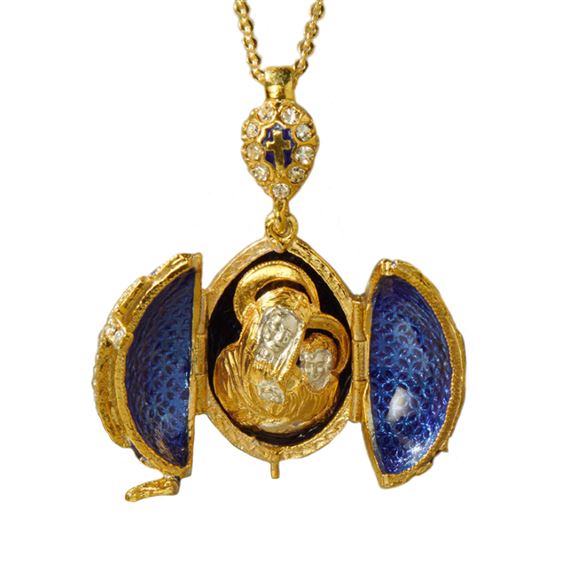GOLD OVER STERLING SILVER FABERGE STYLE EGG LOCKET WITH CROSS