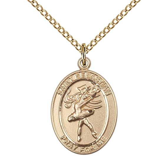 14KT GOLD FILLED ST SEBASTIAN DANCE MEDAL - 3/4" x 1/2"