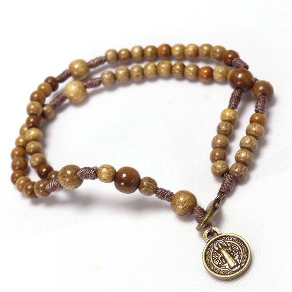 BROWN BEAD FULL ROSARY ST. BENEDICT BRACELET