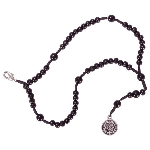 BLACK WOOD BEAD FULL ROSARY ST. BENEDICT BRACELET