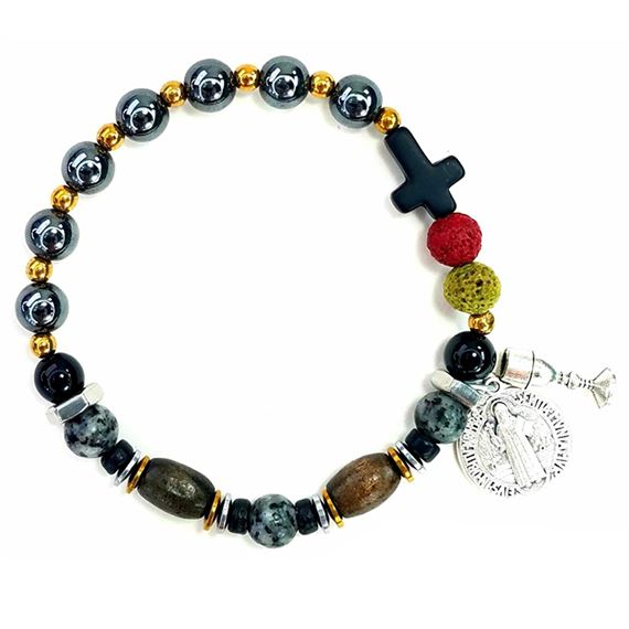 GENUINE GEMSTONE ST. BENEDICT - MEN'S ROSARY BRACELET
