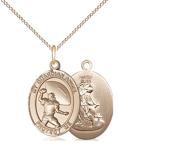 14KT GOLD FILLED GUARDIAN ANGEL TRACK&FIELD PENDANT WITH CHAIN - 3/4" x 1/2"