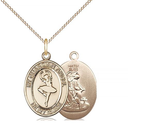 14KT GOLD FILLED GUARDIAN ANGEL DANCE PENDANT WITH CHAIN - 3/4" x 1/2"