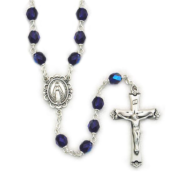 STERLING SILVER BIRTHSTONE ROSARY - SAPPHIRE (SEPTEMBER)