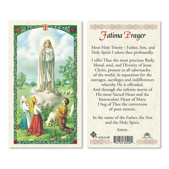 LAMINATED HOLY CARD OUR LADY OF FATIMA