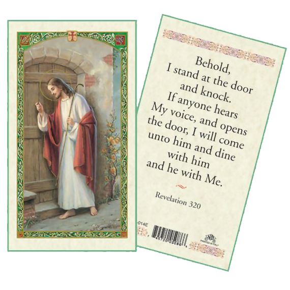 LAMINATED HOLY CARD - JESUS KNOCKING