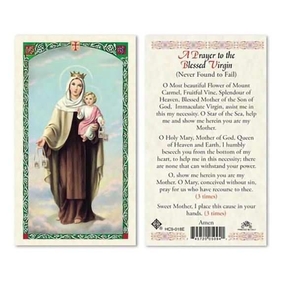 LAMINATED HOLY CARD - OUR LADY OF MT. CARMEL