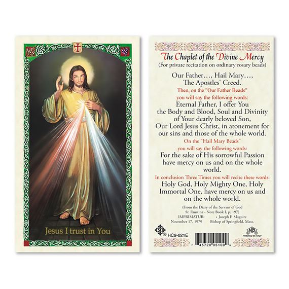 LAMINATED HOLY CARD THE CHAPLET OF DIVINE MERCY