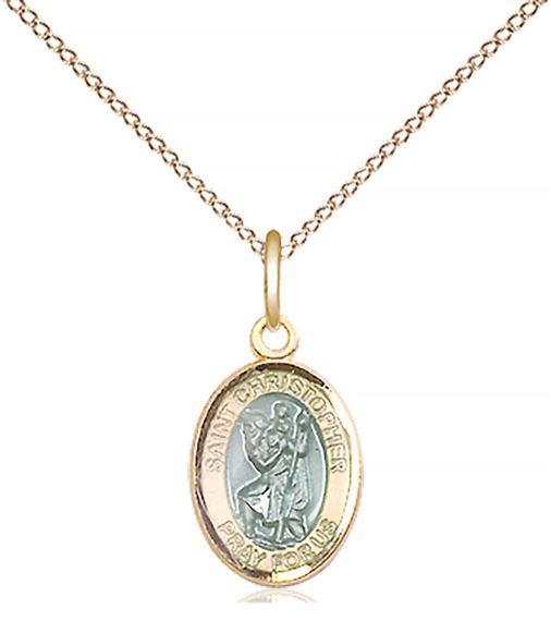 14KT GOLD FILLED ST CHRISTOPHER W-EPOXY PENDANT WITH CHAIN - 1/2" x 1/4"