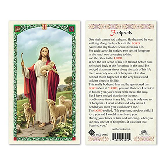 LAMINATED HOLY CARD - GOOD SHEPHERD (FOOTPRINTS)