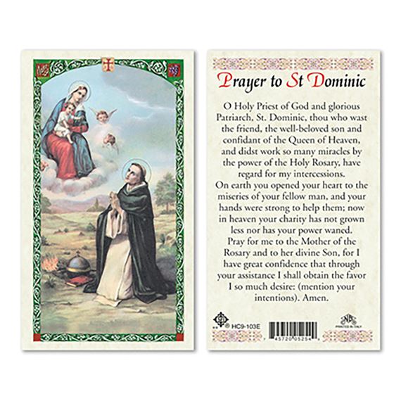 LAMINATED HOLY CARD SAINT DOMINIC