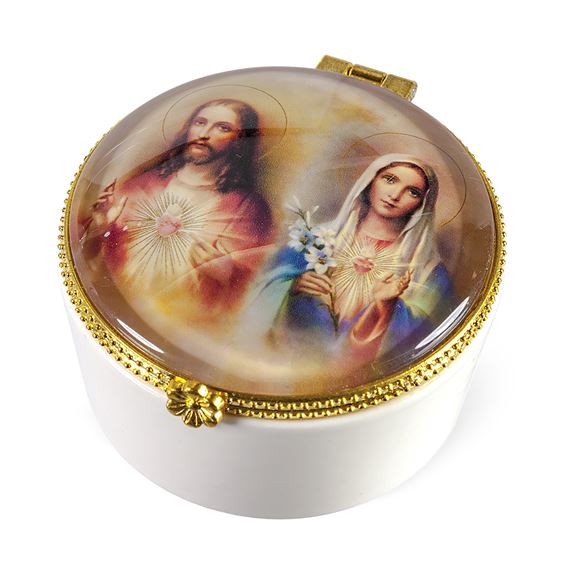 SACRED AND IMMACULATE HEARTS PORCELAIN ROSARY BOX