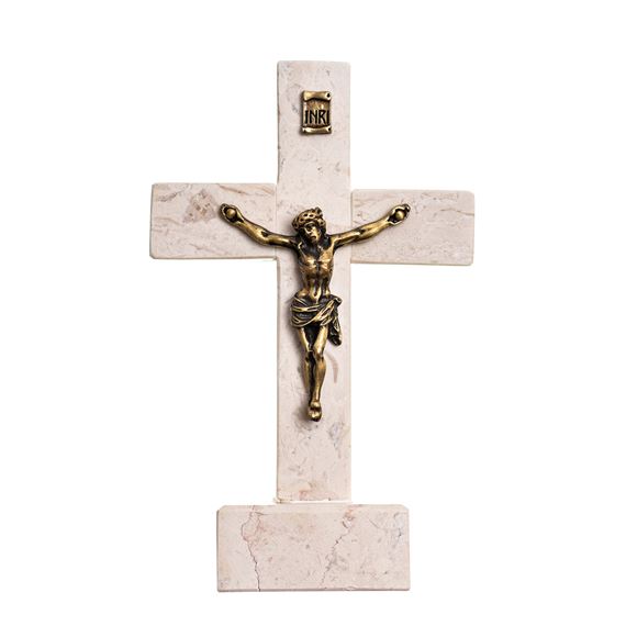STANDING JERUSALEM STONE CRUCIFIX - 5½”H