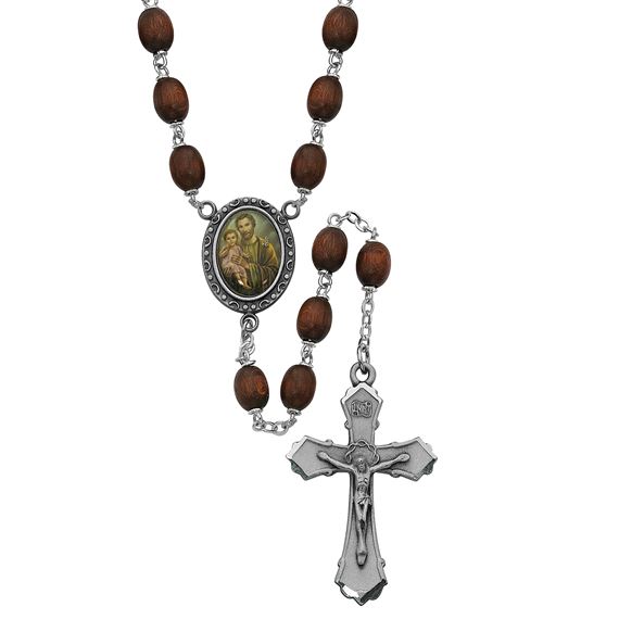 ST. JOSEPH BROWN WOOD BEAD ROSARY