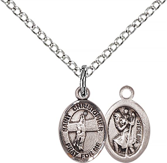 STERLING SILVER ST CHRISTOPHER-VOLLEYBALL PENDANT WITH CHAIN - 1/2" x 1/4"