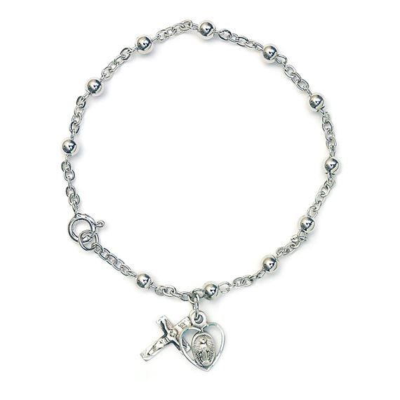 STERLING SILVER ROSARY BRACELET - W/ M.MEDAL