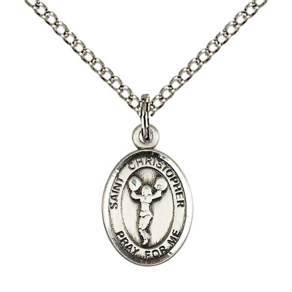 STERLING SILVER ST CHRISTOPHER-CHEERLEADING PENDANT WITH CHAIN - 1/2" x 1/4"
