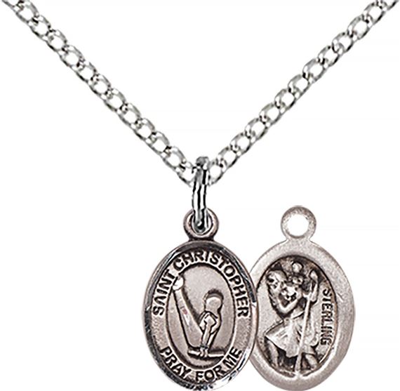 STERLING SILVER ST CHRISTOPHER-GYMNASTICS PENDANT WITH CHAIN - 1/2" x 1/4"